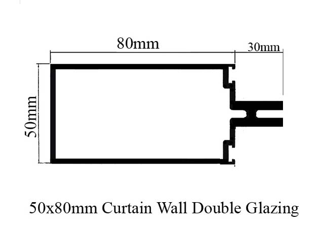 Curtain Wall Profile 50x80cm for Double Glaze 45007