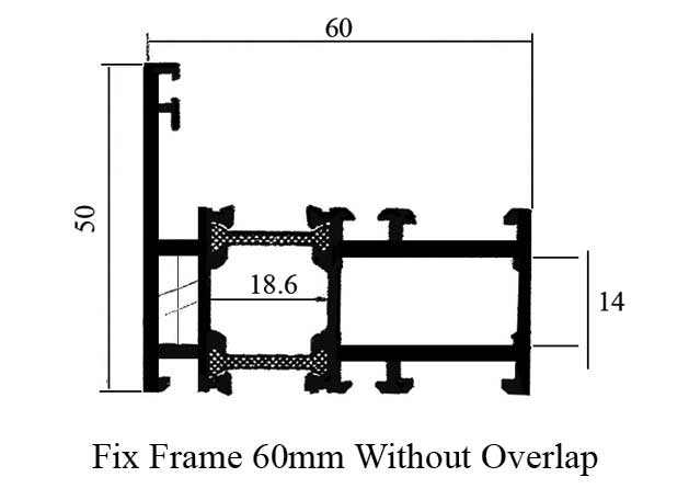 60mm Fix Frame Profile Without Overlap TB Hinge Series Gulf Extrusion