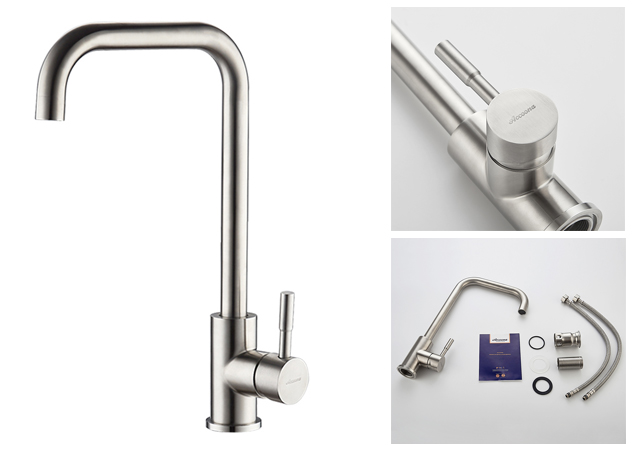 Kitchen Sink Mixer / Tap Single Lever A4490 Brush Finish Stainless Steel 304