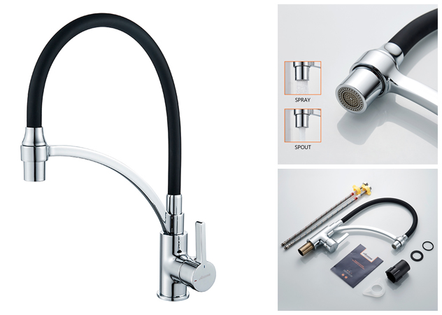 Single Lever Black Sink Mixer / Tap with  Swivel Spout A4890F-3