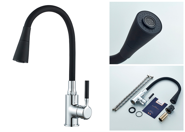 Single Lever Black Sink Mixer / Tap with Swivel Spout A9890F-1