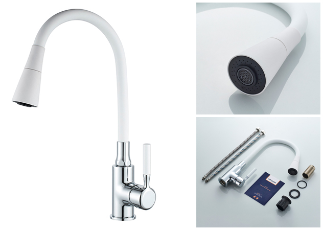 Single Lever White Sink Mixer / Tap with Swivel Spout A9890G-1